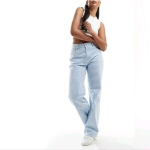 Abercrombie & Fitch Curve Love 90s Relaxed High-Rise Jeans pinstripe Sz 28/6 L